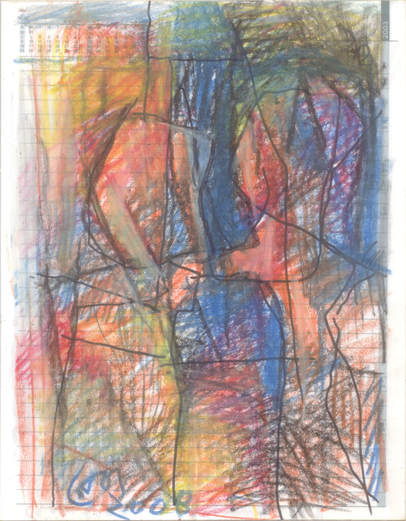 <em>Broken Foot Journal 145</em>, Pastel and ink on diary pages, 8 1/8 in x 10 3/8 in, 2003.