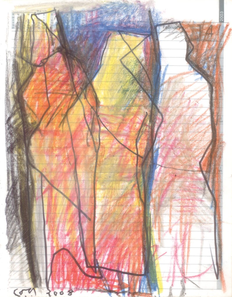 <em>Broken Foot Journal 147</em>, Pastel and ink on diary pages, 8 1/8 in x 10 3/8 in, 2003.
