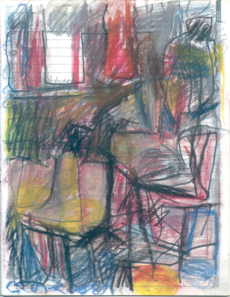 <em>Broken Foot Journal 167</em>, Pastel and ink on diary pages, 8 1/8 in x 10 3/8 in, 2003.
