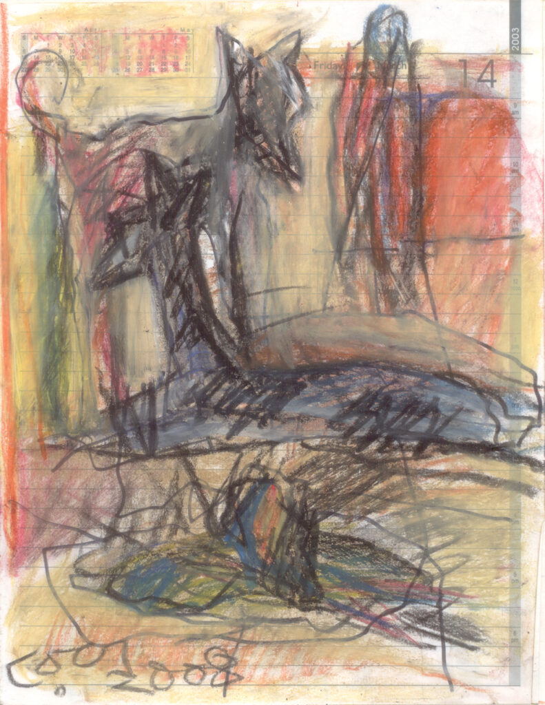 <em>Broken Foot Journal 171</em>, Pastel and ink on diary pages, 8 1/8 in x 10 3/8 in, 2003.