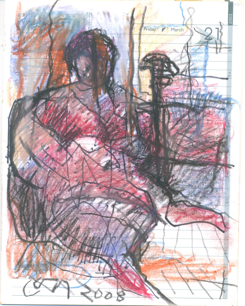 <em>Broken Foot Journal 177</em>, Pastel and ink on diary pages, 8 1/8 in x 10 3/8 in, 2003.