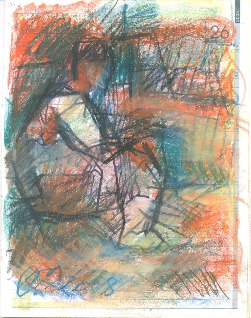 <em>Broken Foot Journal 181</em>, Pastel and ink on diary pages, 8 1/8 in x 10 3/8 in, 2003.