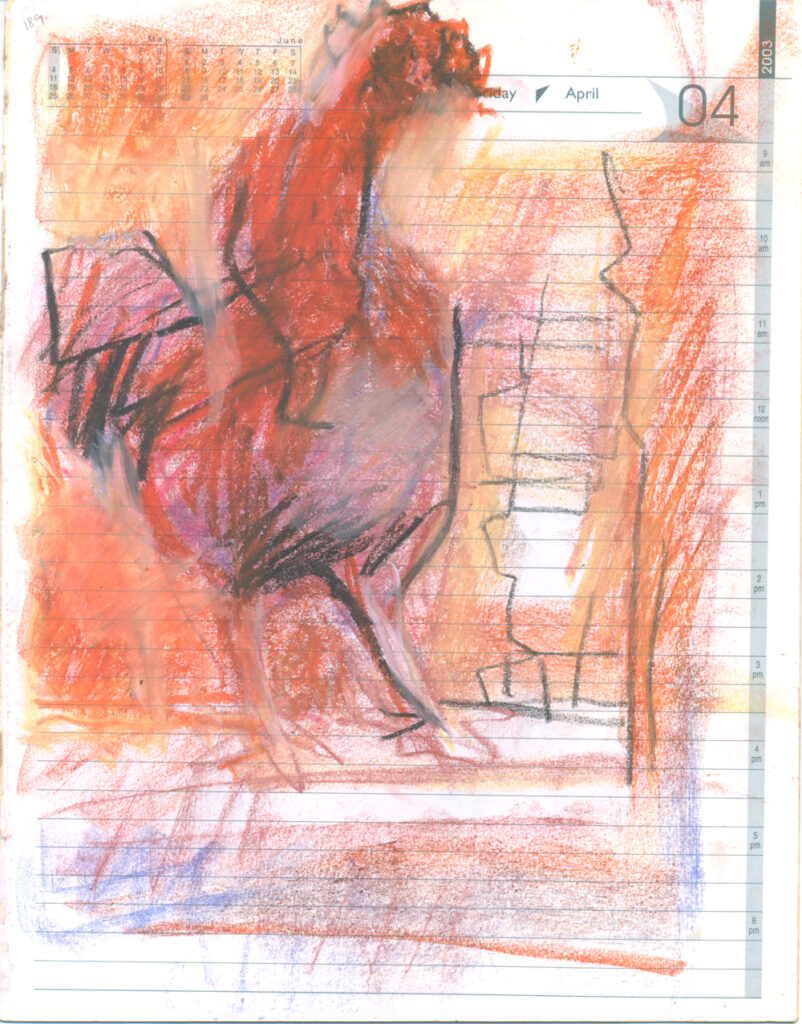 <em>Broken Foot Journal 189</em>, Pastel and ink on diary pages, 8 1/8 in x 10 3/8 in, 2003.