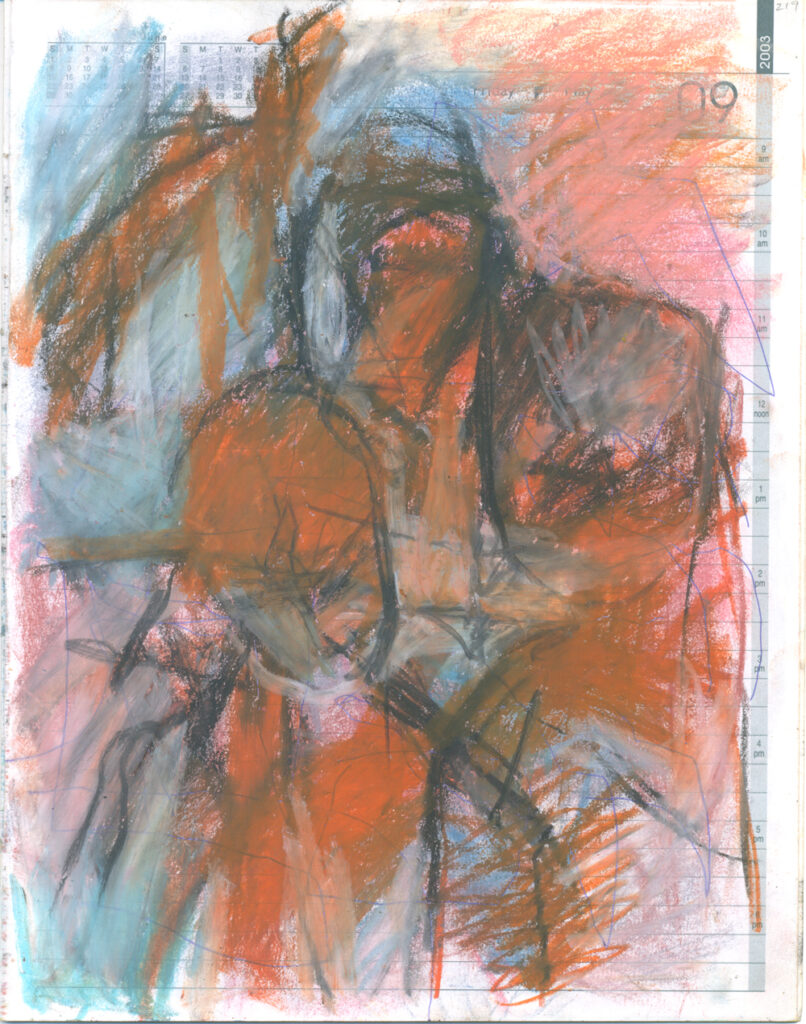 <em>Broken Foot Journal 219</em>, Pastel and ink on diary pages, 8 1/8 in x 10 3/8 in, 2003.
