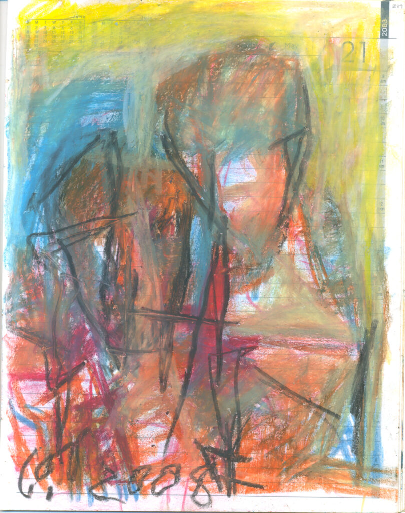 <em>Broken Foot Journal 229</em>, Pastel and ink on diary pages, 8 1/8 in x 10 3/8 in, 2003.