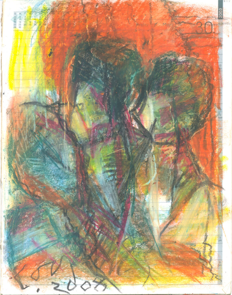 <em>Broken Foot Journal 237</em>, Pastel and ink on diary pages, 8 1/8 in x 10 3/8 in, 2003.
