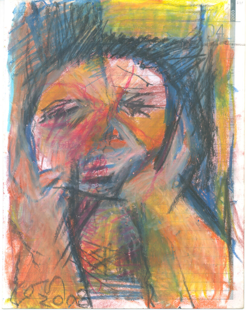 <em>Broken Foot Journal 241</em>, Pastel and ink on diary pages, 8 1/8 in x 10 3/8 in, 2003.