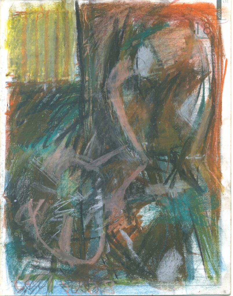 <em>Broken Foot Journal 253</em>, Pastel and ink on diary pages, 8 1/8 in x 10 3/8 in, 2003.