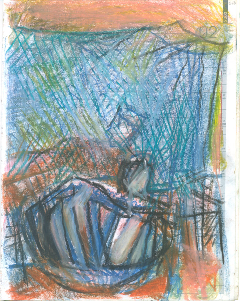 <em>Broken Foot Journal 265</em>, Pastel and ink on diary pages, 8 1/8 in x 10 3/8 in, 2003.