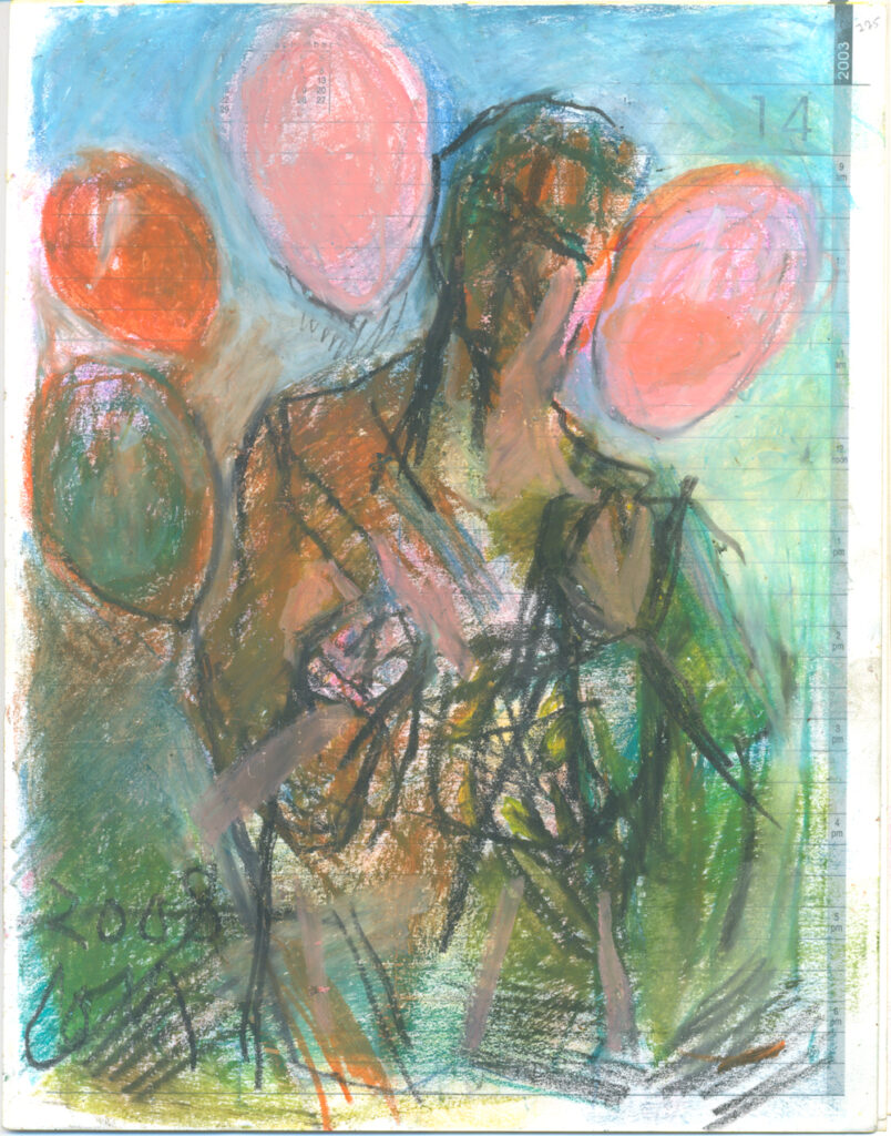 <em>Broken Foot Journal 275</em>, Pastel and ink on diary pages, 8 1/8 in x 10 3/8 in, 2003.