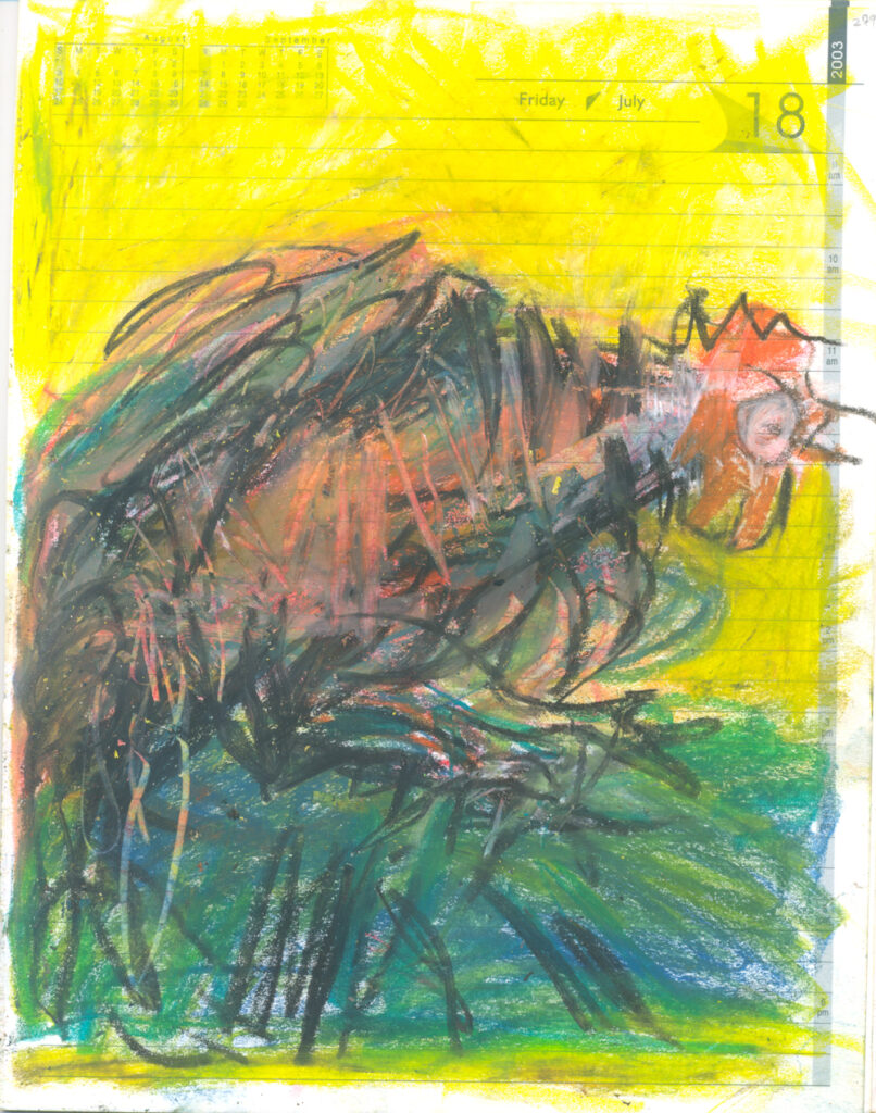 <em>Broken Foot Journal 279</em>, Pastel and ink on diary pages, 8 1/8 in x 10 3/8 in, 2003.