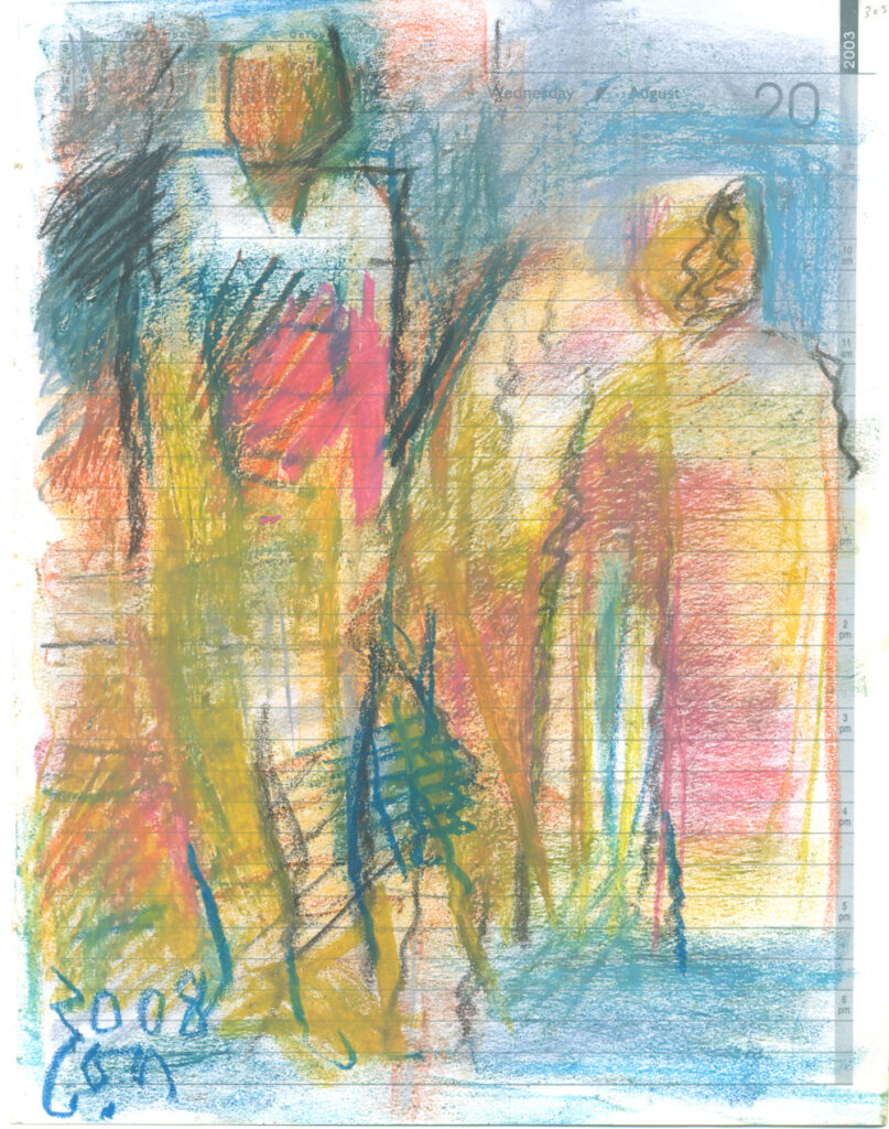 <em>Broken Foot Journal 305</em>, Pastel and ink on diary pages, 8 1/8 in x 10 3/8 in, 2003.