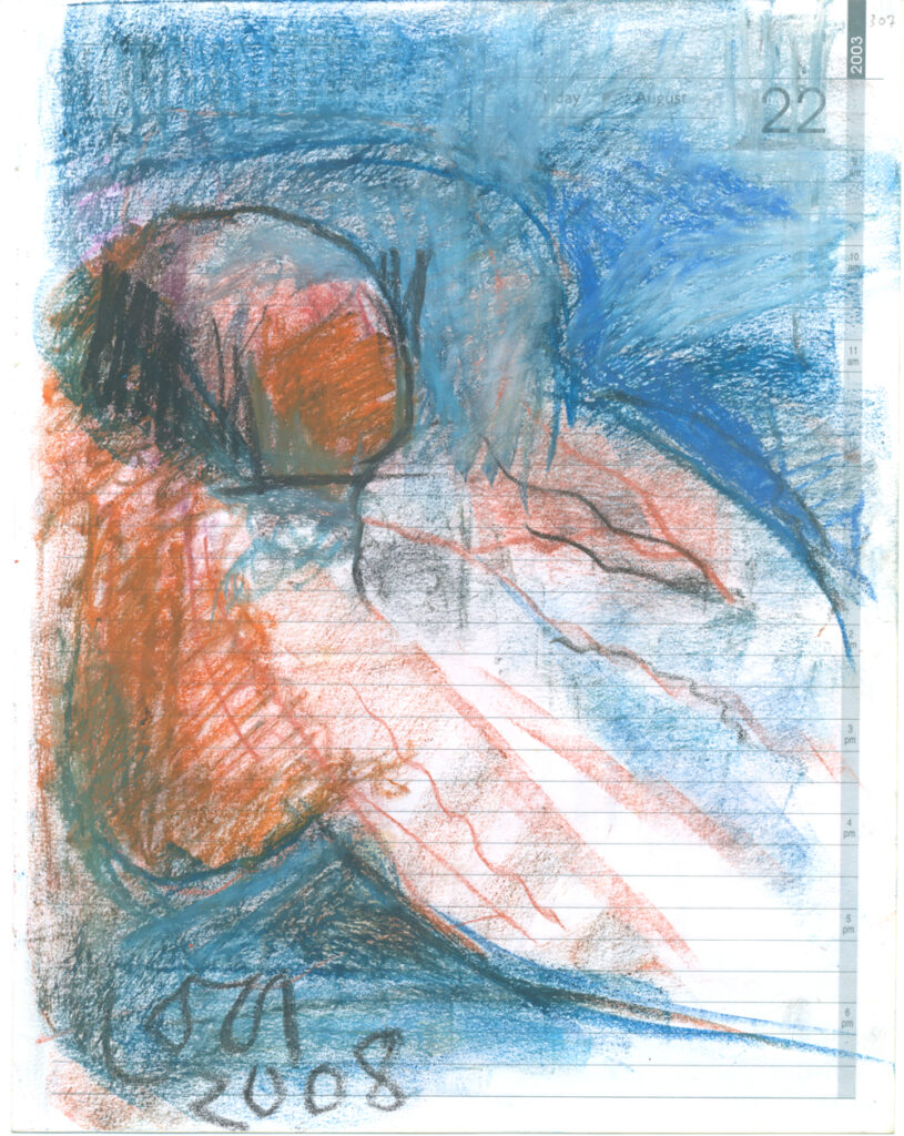 <em>Broken Foot Journal 307</em>, Pastel and ink on diary pages, 8 1/8 in x 10 3/8 in, 2003.
