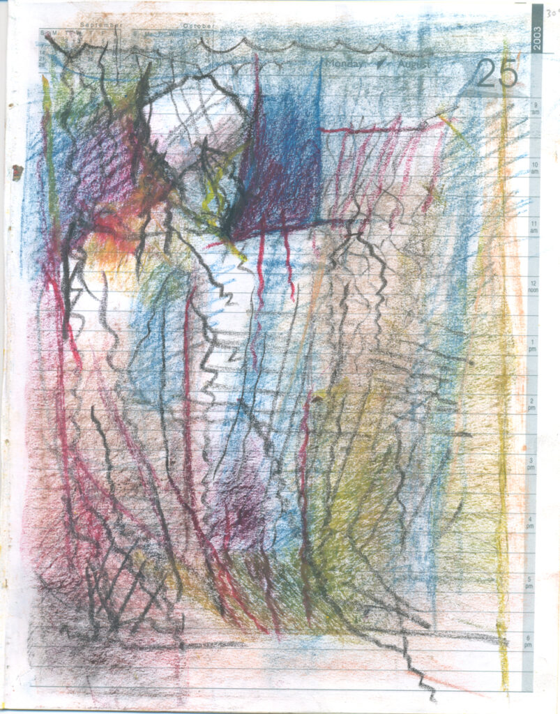 <em>Broken Foot Journal 309</em>, Pastel and ink on diary pages, 8 1/8 in x 10 3/8 in, 2003.