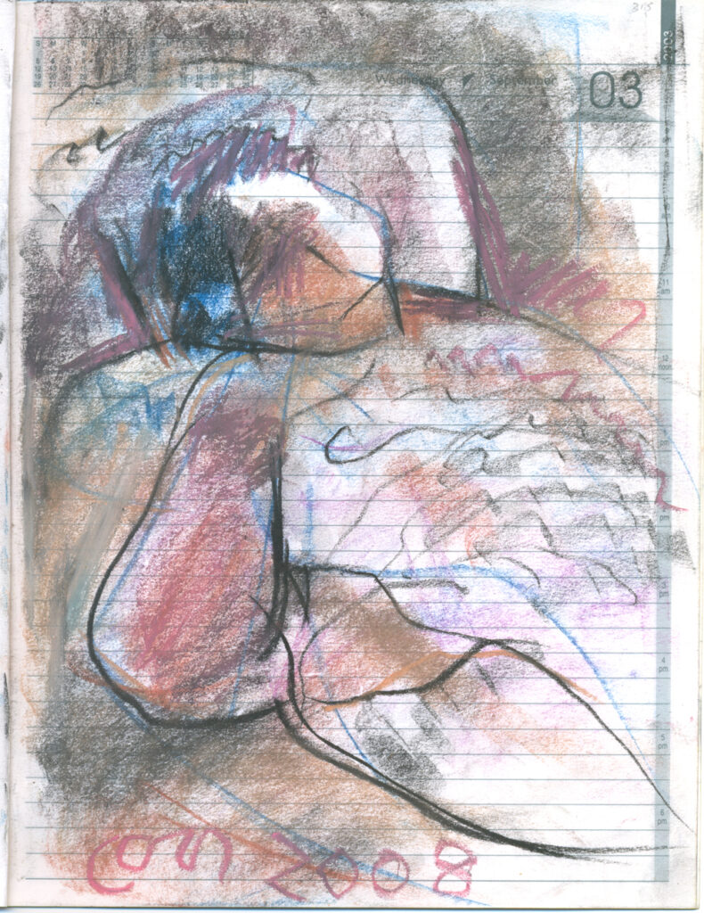 <em>Broken Foot Journal 315</em>, Pastel and ink on diary pages, 8 1/8 in x 10 3/8 in, 2003.