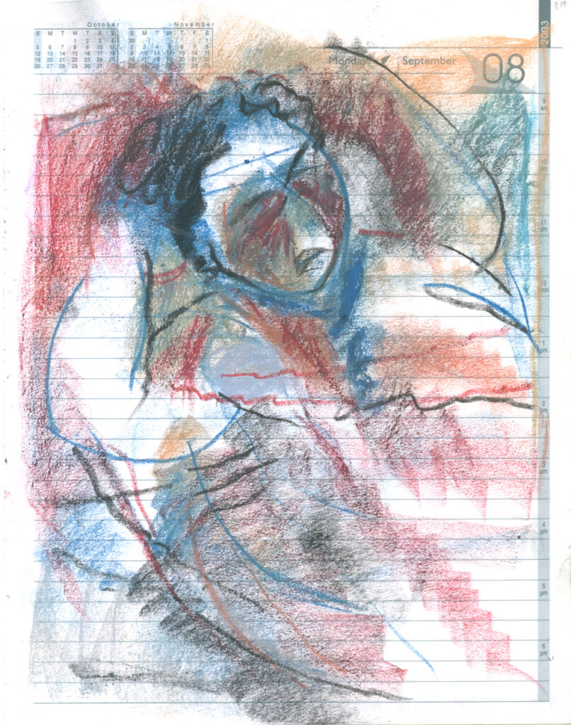 <em>Broken Foot Journal 319</em>, Pastel and ink on diary pages, 8 1/8 in x 10 3/8 in, 2003.