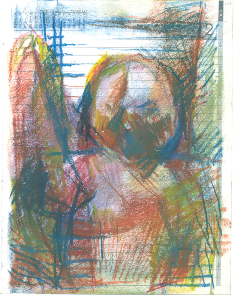 <em>Broken Foot Journal 323</em>, Pastel and ink on diary pages, 8 1/8 in x 10 3/8 in, 2003.