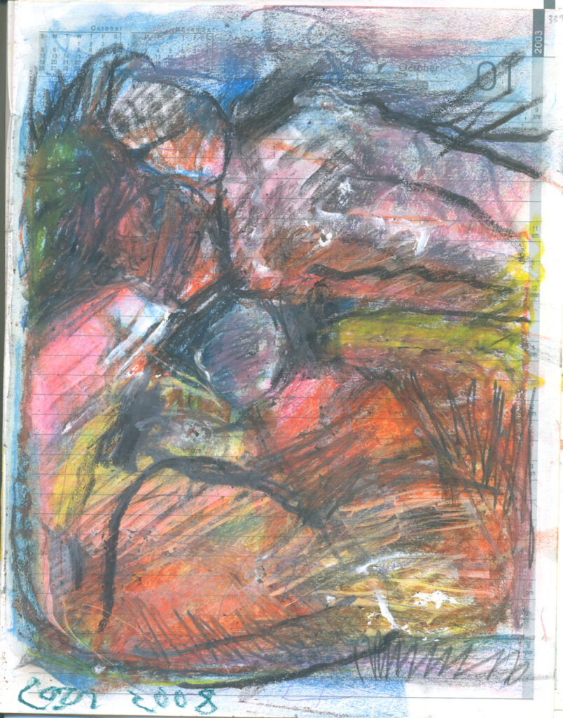 <em>Broken Foot Journal 339</em>, Pastel and ink on diary pages, 8 1/8 in x 10 3/8 in, 2003.