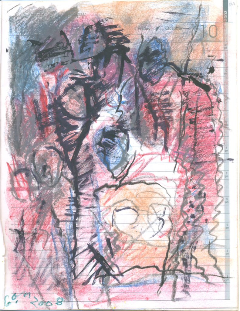 <em>Broken Foot Journal 347</em>, Pastel and ink on diary pages, 8 1/8 in x 10 3/8 in, 2003.