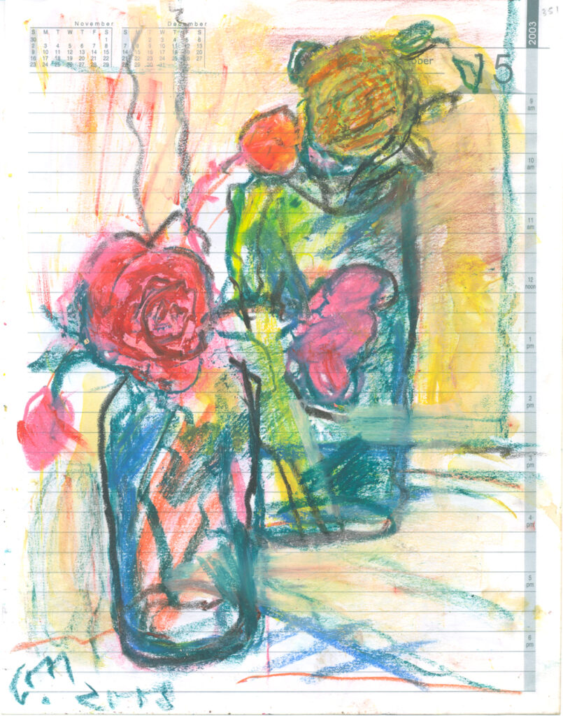 <em>Broken Foot Journal 351</em>, Pastel and ink on diary pages, 8 1/8 in x 10 3/8 in, 2003.