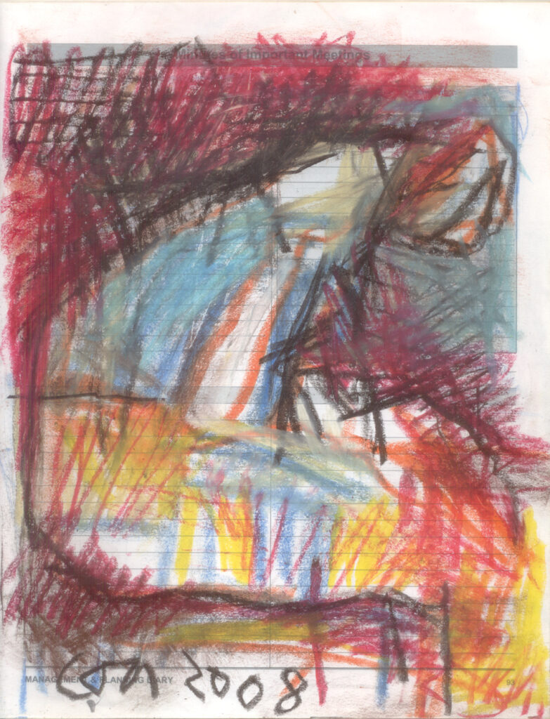 <em>Broken Foot Journal 89</em>, Pastel and ink on diary pages, 8 1/8 in x 10 3/8 in, 2003.
