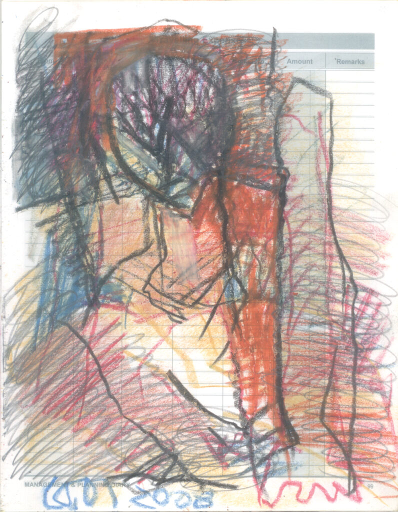 <em>Broken Foot Journal 95</em>, Pastel and ink on diary pages, 8 1/8 in x 10 3/8 in, 2003.